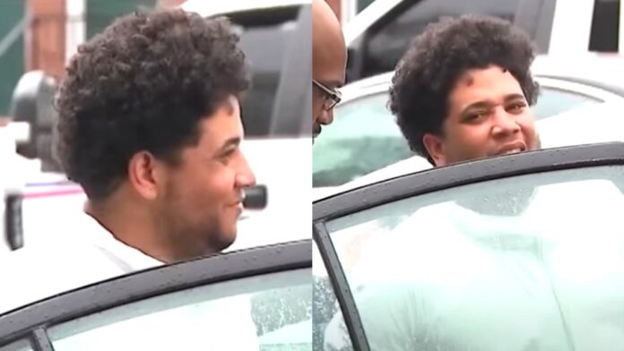 Thomas Abreu, 25, smiled at photographers while being arrested on Sunday after allegedly going on a shooting rampage Credit FOX 5 New York